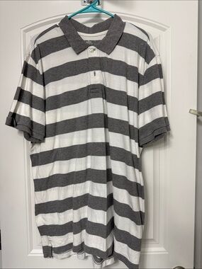 Modern Amusement Gray & White Striped Polo